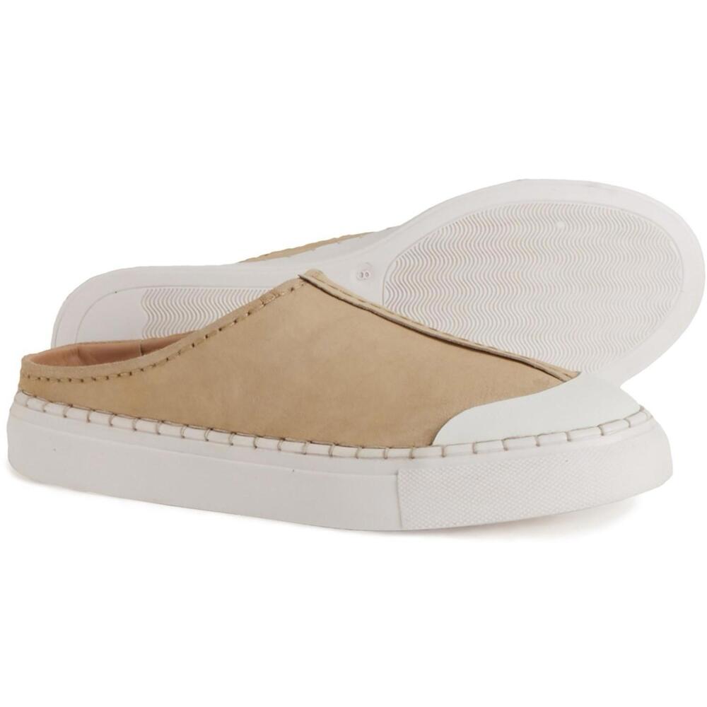 Free People Beige Slip-On Leather Mule Sneakers with White Sole